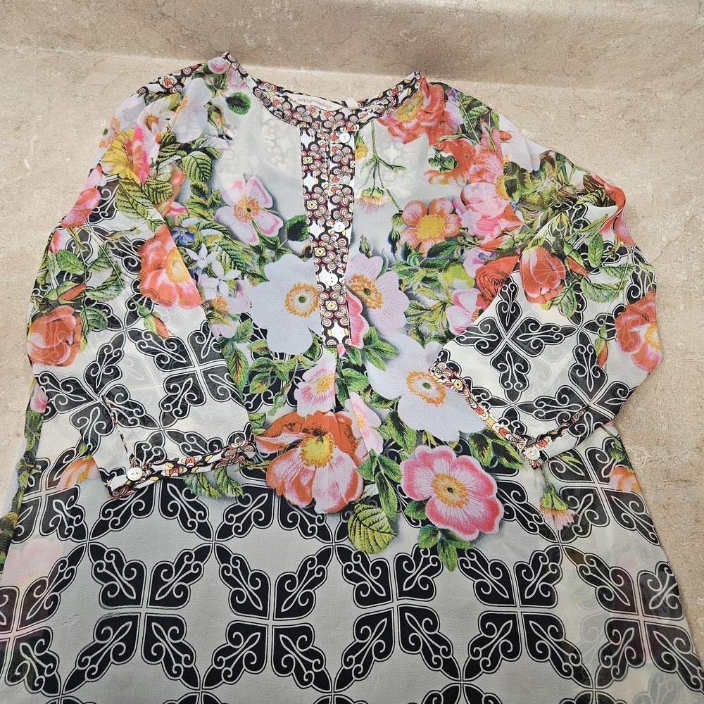 Soft Surroundings Tunic Top Womens Small Sheer Floral Boho Black White Blouse - Picture 4 of 9